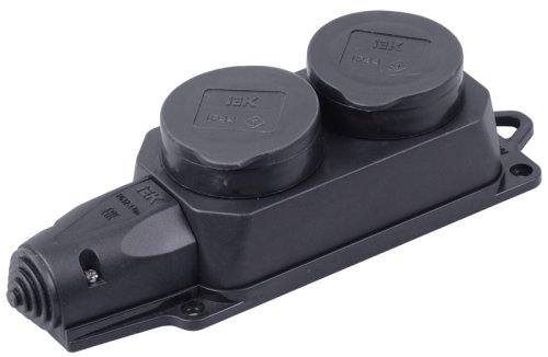 Колодка удлинителя с заземлением IEK Омега 2-м с крышкой 16А 3500Вт IP44 каучук черный  картинка 